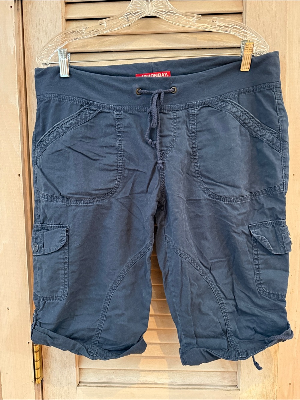 Vintage Y2KUNIONBAY Women’s Dark Navy Cargo Shorts with Drawstring Waist Size 13